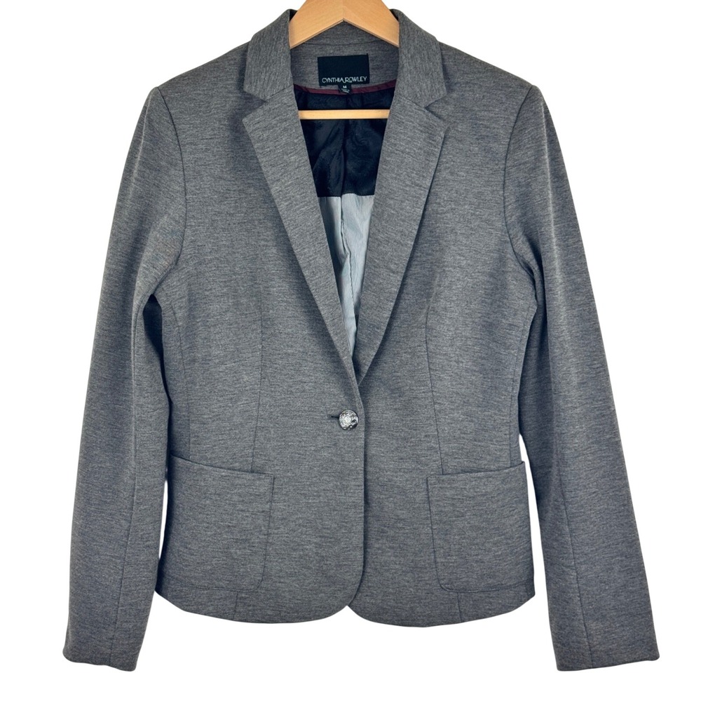Cynthia Rowley Womens Grey Knit Blazer Jacket Single Button Office Career Size M
